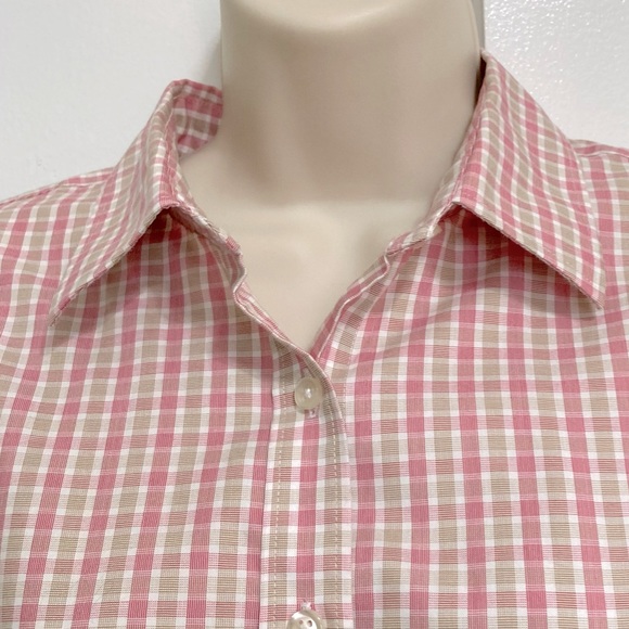 LANDS END Checkered Button Down Pink No Iron Shirt Blouse Womens Size 16 - Picture 5 of 14